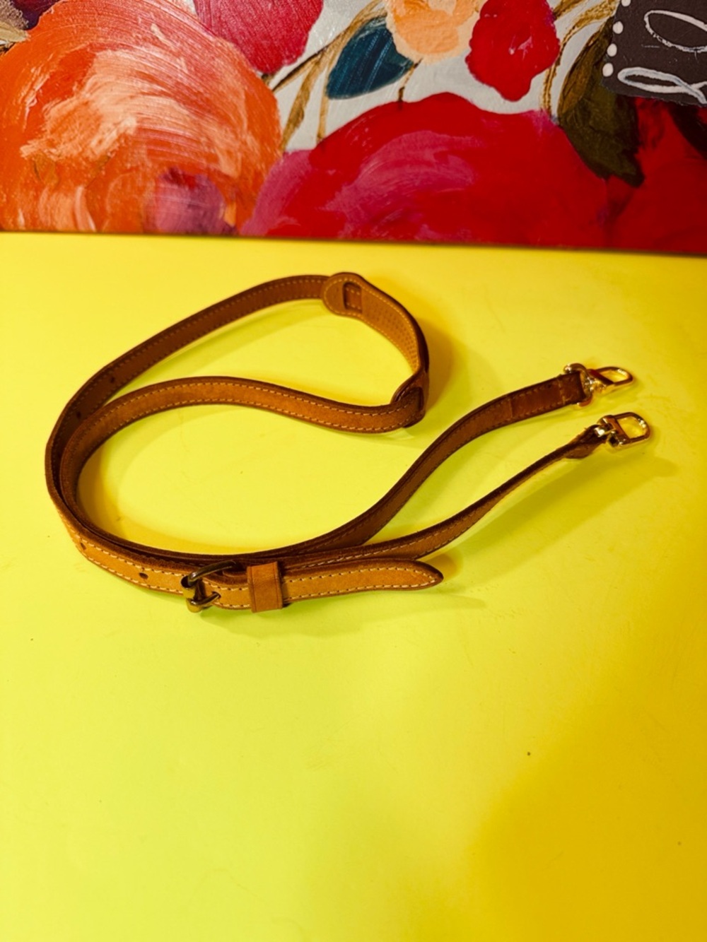 Adjustable Tan Leather Bag Strap with Gold Hardware - Picture 9 of 9